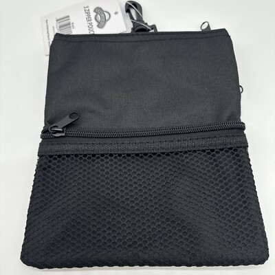 Black 3 Zipper Bag with Clip - 8  By 7  - Mesh Pocket