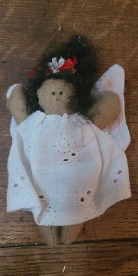 Vtg Delton Products corp Cloth African American Angel Christmas Ornament w tag