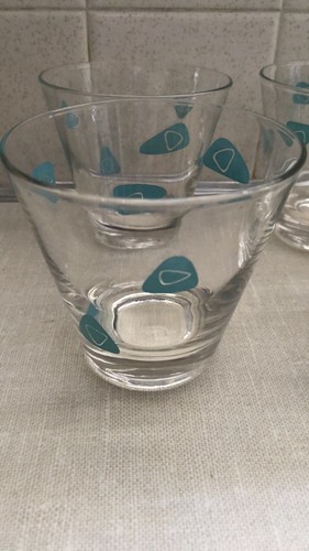 Vtg Federal Glass Atomic Amoeba Boomerang Cocktail Glasses Turquoise Clear (7) - Picture 4 of 16