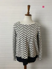 Pleione White And Black Geometric Design Long Sleeve Shirt Women's Size L
