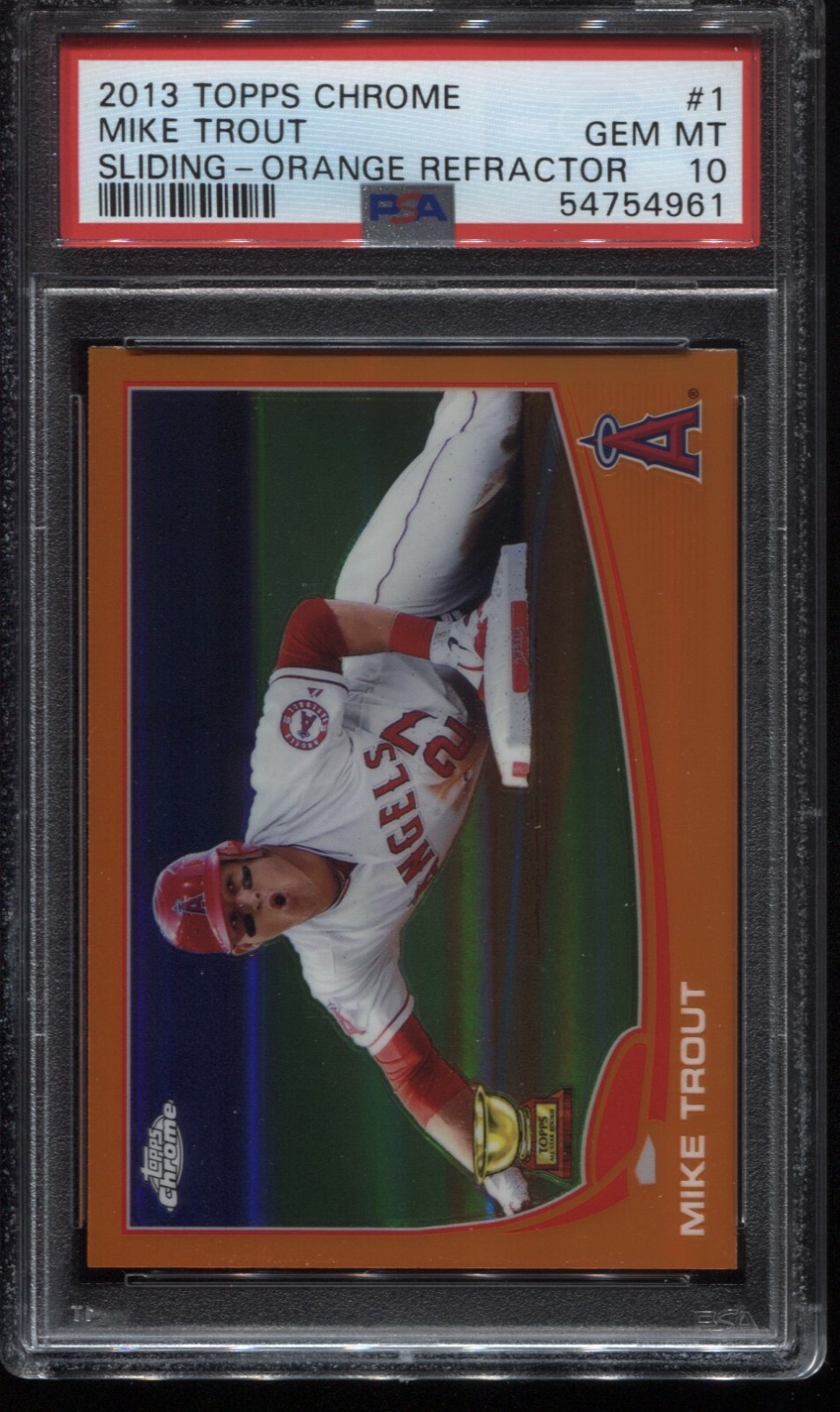 2013 Topps Chrome Orange Refractor #1 Sliding Mike Trout - PSA 10