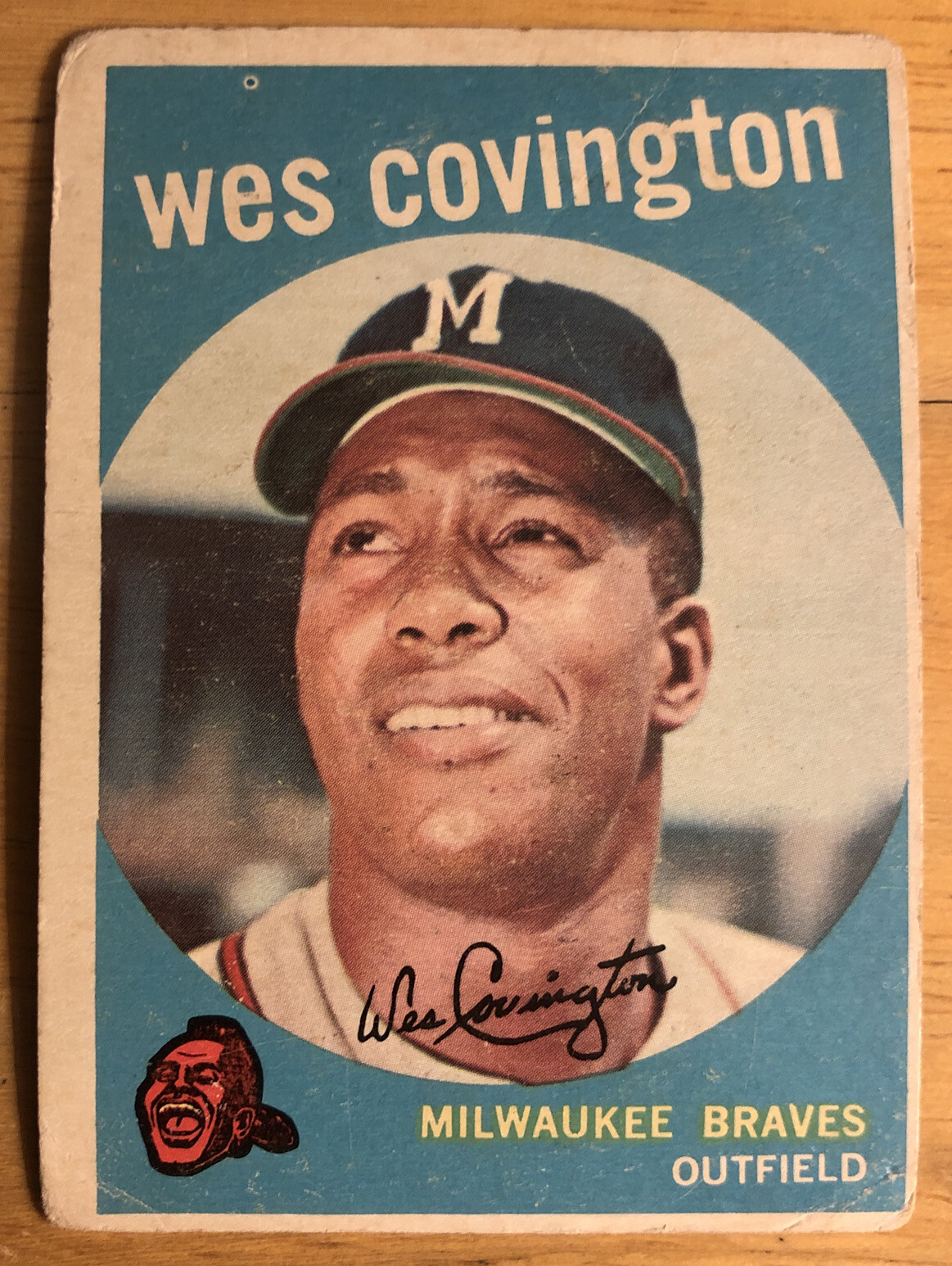 1959 Topps Wes Covington Baseball Card 290 Braves Outfield LowGrade
