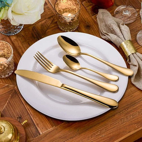 24PCS Luxury Plated Flatware Set Stainless Steel For Silverware Kitchen Cutlery - Picture 5 of 9