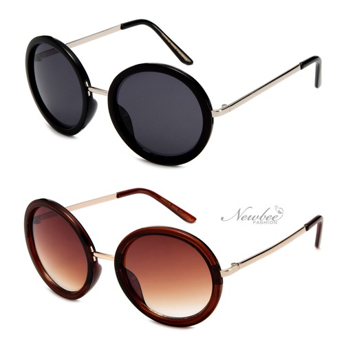 Gafas de sol redondas de metal lentes degradadas circulares marco negro marrón blanco - Imagen 1 de 5