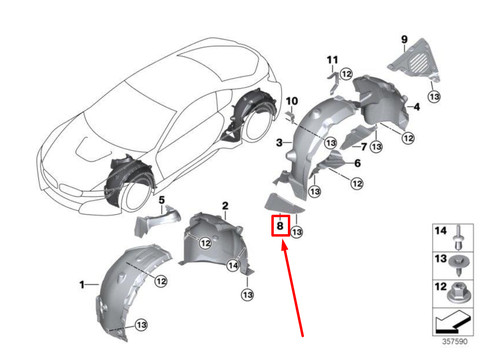 NEW BMW I8 I12 LEFT WHEELHOUSE EXTENSION 7352893 51757352893 ORIGINAL ...