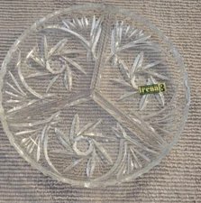 New Vintage Irena Crystal Relish Dish Round Snowflake Christmas Poland Gorgeous