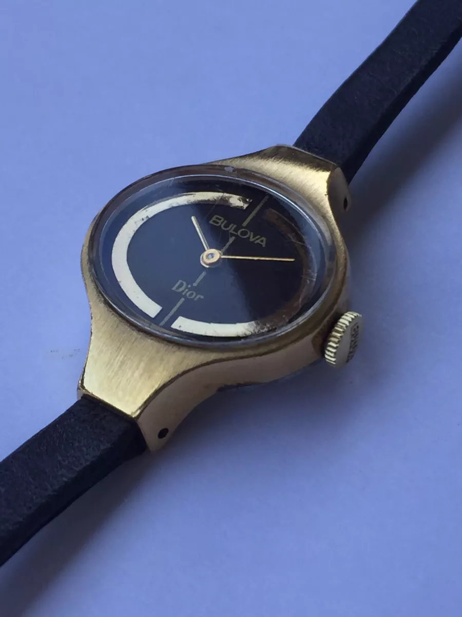 Bulova Dior Vintage Ladies Watch Gold Plated Authentic Omega Leather Strap Runs