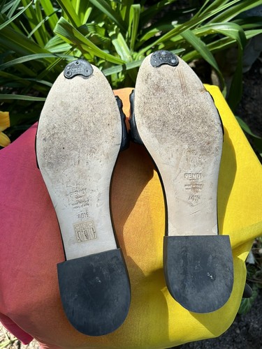 FENDI Logo Black Nappa Leather Flip Flops sandals women size US 10 Euro 40.5 - Picture 4 of 4