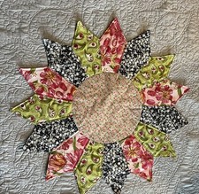 Handmade Quilted Table Runner/Topper  29"   Pink, Green, Grey