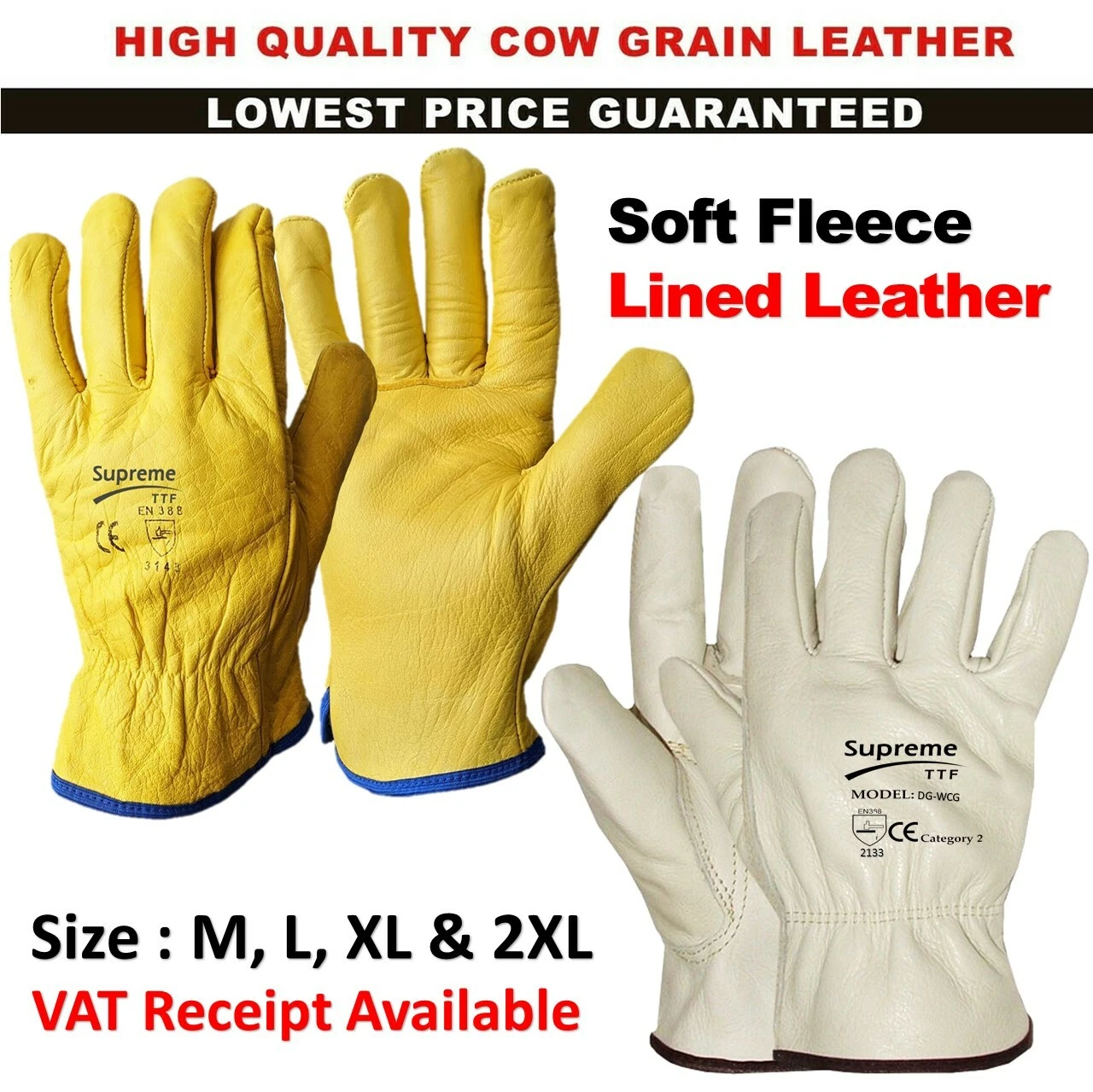 10 X Gants de Conducteur Cuir Jaune Premium Doublés Polaire Camion Conduite Gant de Travail