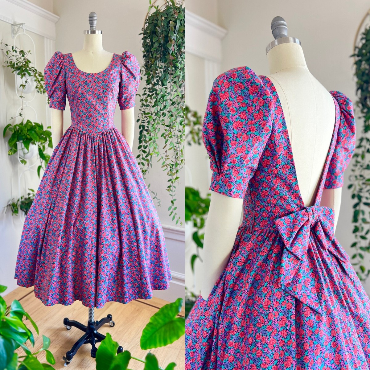 Vintage 1980s 80s LAURA ASHLEY Floral Cotton Puff Sleeve