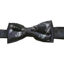 Bow Tie, Adult Pretied Banded, Black Brocade 