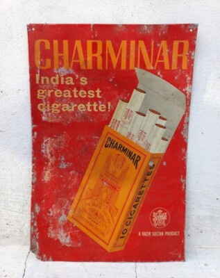 Old Rare Vintage Charminar Cigarettes Advertising Lithograph Tin Sign Board 