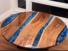 42" Epoxy Resin Dining Table Top / Epoxy Wooden Round Kitchen Center Table Top