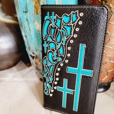 Cross Men Wallet Western Bifold W056 Blue/Black with cutouts and embroidery