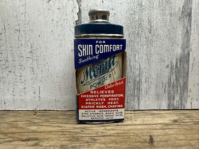 Vintage Merit Talcum Bath Powder Tin Red White Blue Merit Chemical Co USA