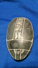 Egyptian SCARAB BEETLE Soapstone Carved 3 1/2 x 2 1/4" Etched Hieroglyphics MIKE