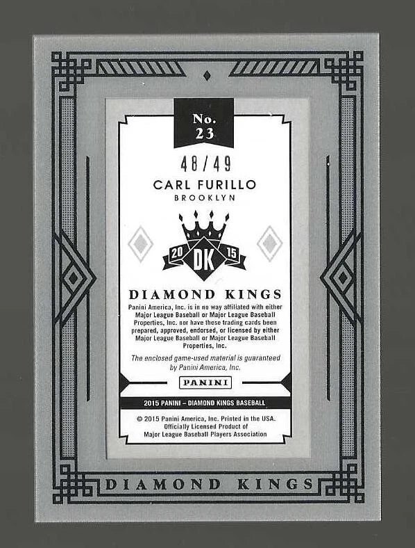 2015 Diamond Kings Carl Furillo Dodgers Mini Framed Game Used Jersey Sp 48/49 - Image 2 of 2