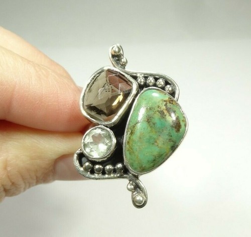 DESIGNER SANJEN TURQUOISE AQUAMARINE STATEMENT RING SIZE 9 STERLING 925 SILVER - Picture 4 of 12