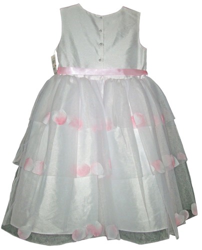 Marmellata Girls White Special Occasion Dress Pink Petals Inside lace Sz 12 - Picture 2 of 4