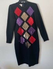 Steve Fabrikant S 4 6 Black Santana Knit Designer Sequins Wool Rayon Funky Dress