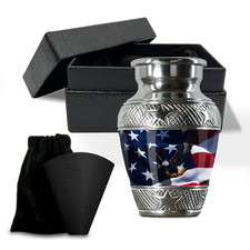 US Flag Small Urn for Adult Ashes Male Female, Single Keepsake with Velvet Bag