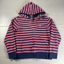 Polo Ralph Lauren Hoodie Boys Medium 10-12 Navy Pink Stripe Full Zip Pony Logo