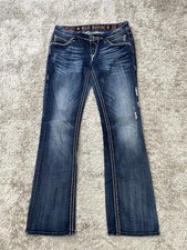 Rock Revival Jeans Womens 28 Blue Charlotte Easy Boot Distressed Contrast Stitch