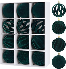 12Pcs 3.15In Green Velvet Christmas Tree Ornaments Shatterproof Plush Balls