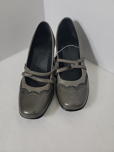 Clarks Women's Brown Gray Leather 2 1/2 Wedge Heel Shoes, 6M