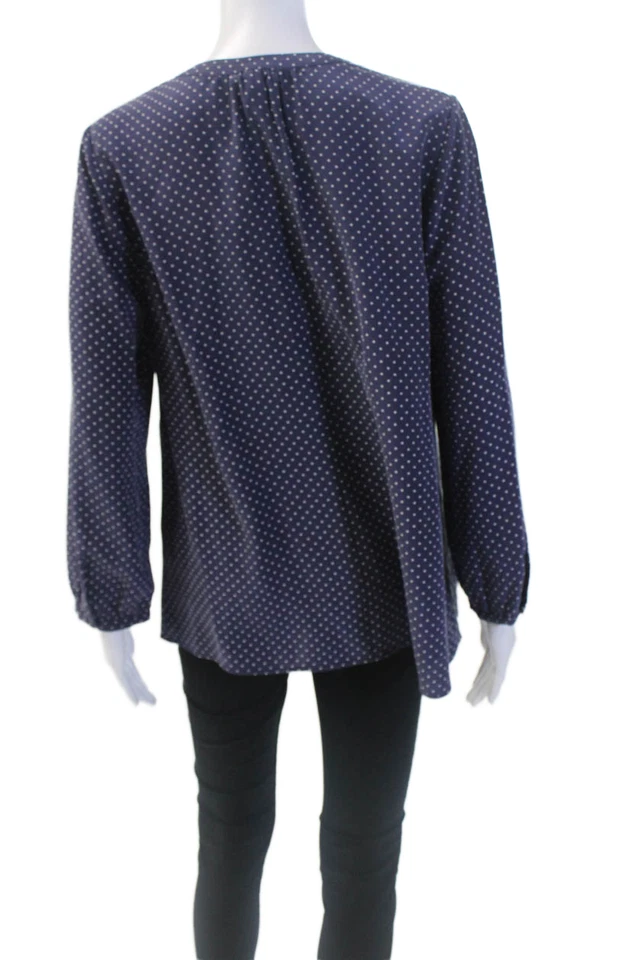 Blusa Joie para mujer de seda texturizada con cuello en V a lunares azul talla S Foto 3 de 4