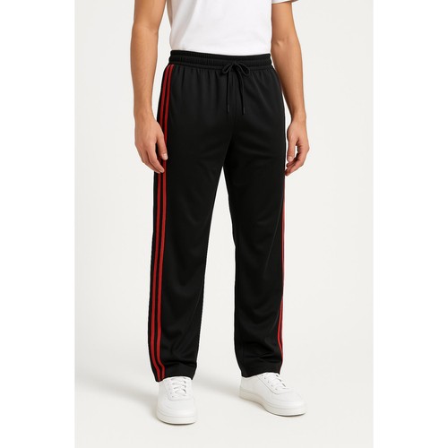 Track Pants Black Red Stripes Elastic Waistband Drawstring Sport Streetwear L