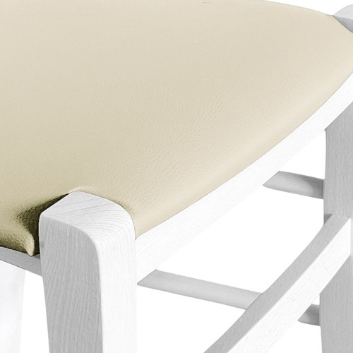 Taburete de Madera Pintado Blanco Con Agujero H 80 Con Asiento En Polipiel Beis - Imagen 3 de 5