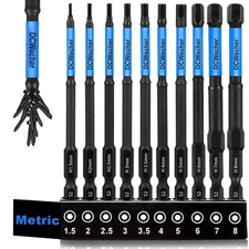 10-Piece Impact Allen Key Drill Bit Set - 4-Inch Long Hex Bit Set (Metric), Magn