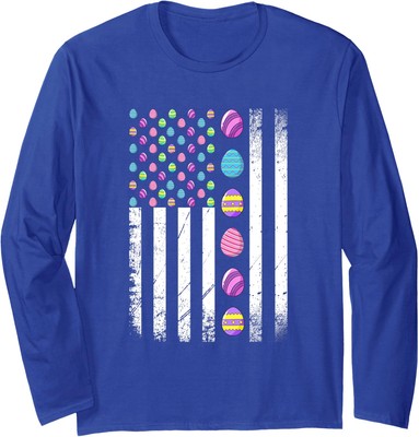 Easter Egg Bunny American Flag Patriotic Design Long Sleeve Tshirt