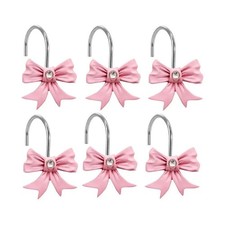 12PCS Pink Bow Knot Shower Curtain Hooks Coquette Girls Decorative Shower Cur...