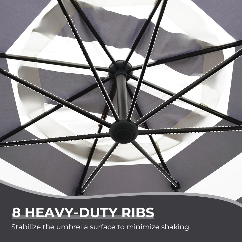 12FT Outdoor Round Offset Umbrella Large Aluminum Cantilever Umbrella with Base - Image 3 of 4