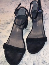 Stuart Weitzman Pair Black Suede Nudisflat Ankle Strap Sandals Sz 5.5 Heel 1.25