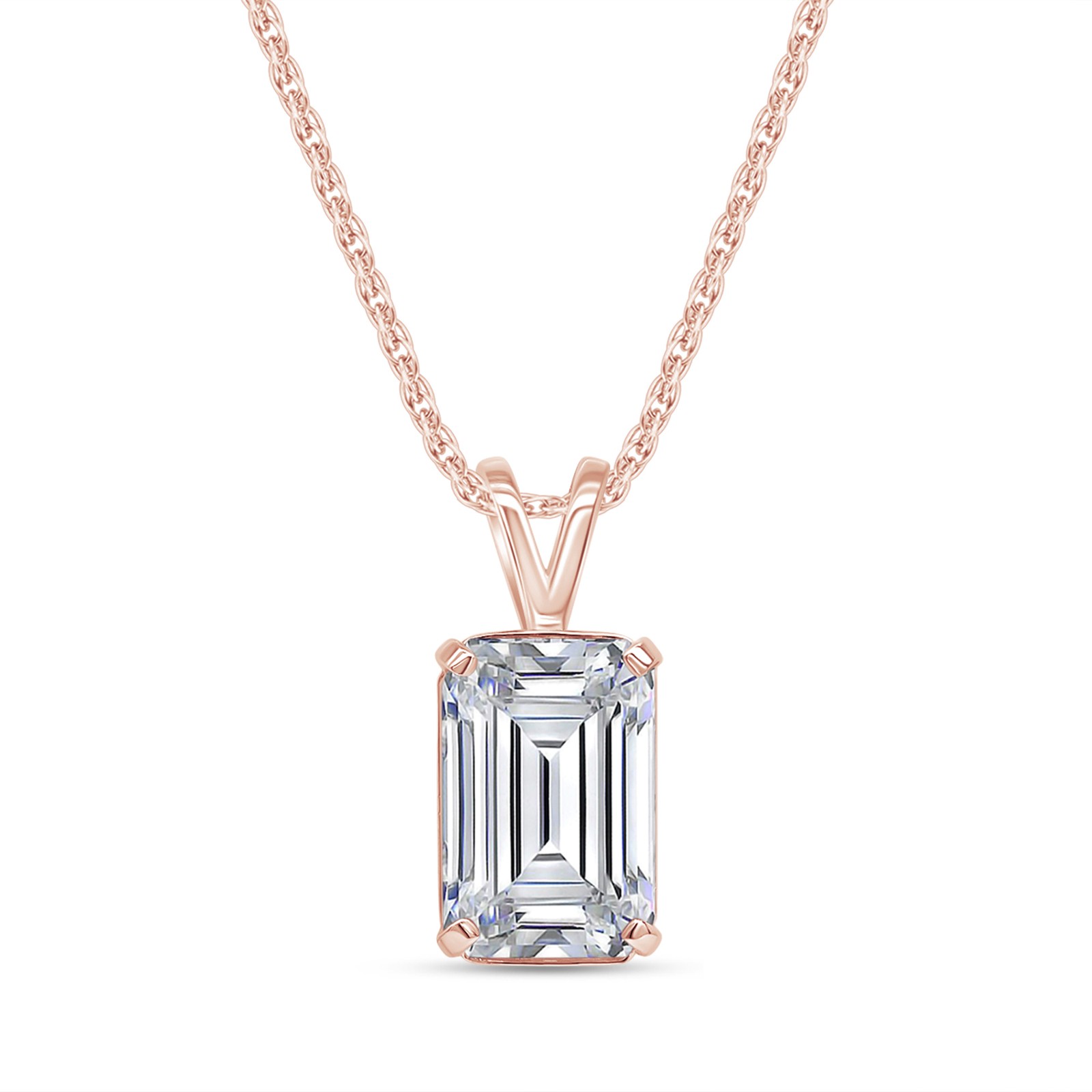1.60 Ct Emerald Cut Lab Grown Diamond Solitaire Pendant Necklace 10k Gold