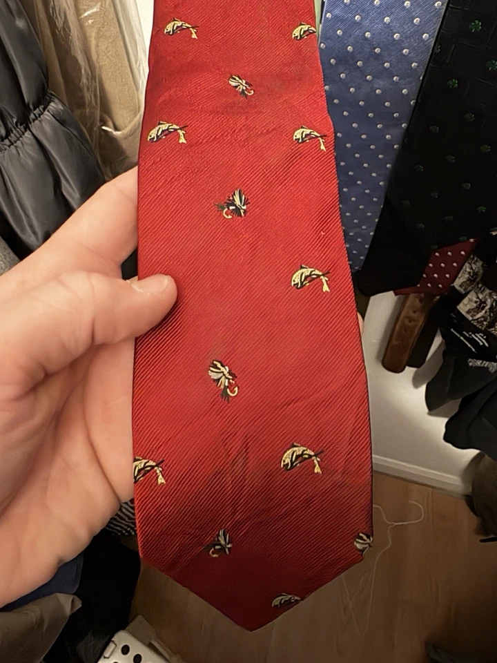 Corbata De Colección Brooks Brothers Importación EE. UU. Seda Trucha Pez Seda Años 40 RARA Foto 2 de 4