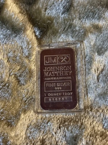 Johnson Matthey 1 TROY OZ .999 FINE SILVER Bar serial #916231 ⭐️⭐️⭐️⭐️⭐️