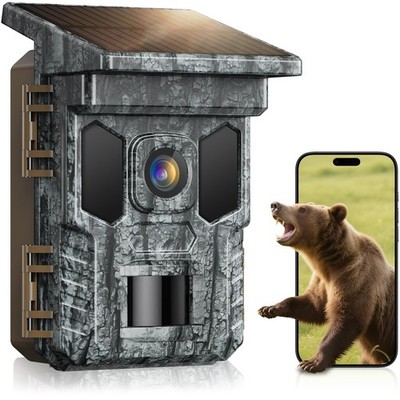WiFi Trail Camera Solar, 4K 64MP Game Cam with Night Vision Motion