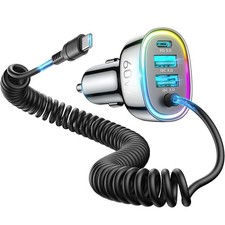 Retractable Car Charger 4 in 1 Fast Car Phone Charger 60W with USB Type C Cable