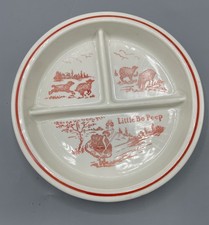Vintage Fire King Vitrock Red Little Bo Peep Divided Childs Baby Dish Plate