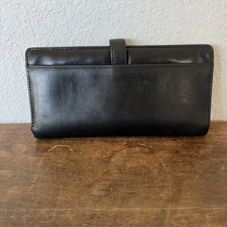 Lauren Ralph Lauren Vintage Black Leather Checkbook Secretary Clutch Wallet - Image 2 of 4