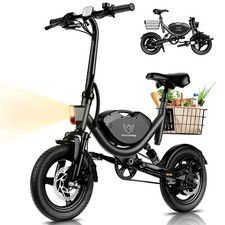 Dark Gray 14" Folding Electric Bike 715W Peak 22MPH 35Mi Dual Suspension