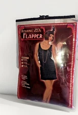 FLAPPER sexy Black Fringe Dress Roaring 20's  Halloween Costume Adult M/L Medium
