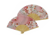Ripple Ladies Folding Fan 21cm   Pink Sakura Floral Design   Cute Japanese Gift