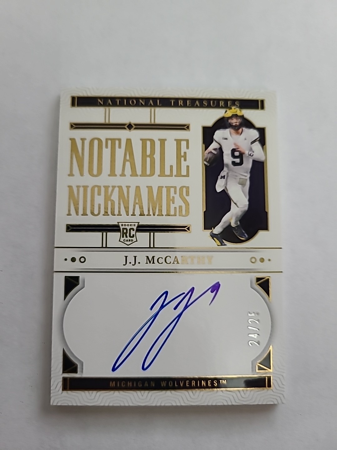 JJ McCarthy Panini National Treasures Collegiate Notable Nicknames Signatures #JJM Gold
