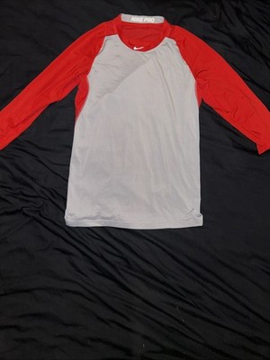 Nike Pro Slim Fit Baseball 3/4 Sleeve Shirt Mens S Red Gray Dri-FIT Top